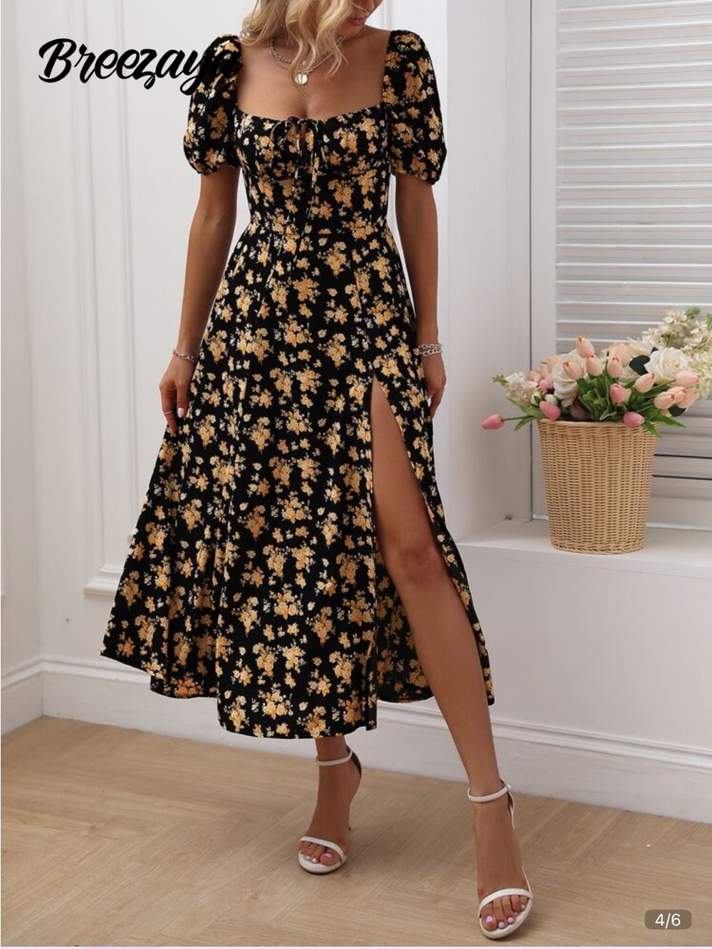 SHEIN Black Floral Maxi dress with Side Slit